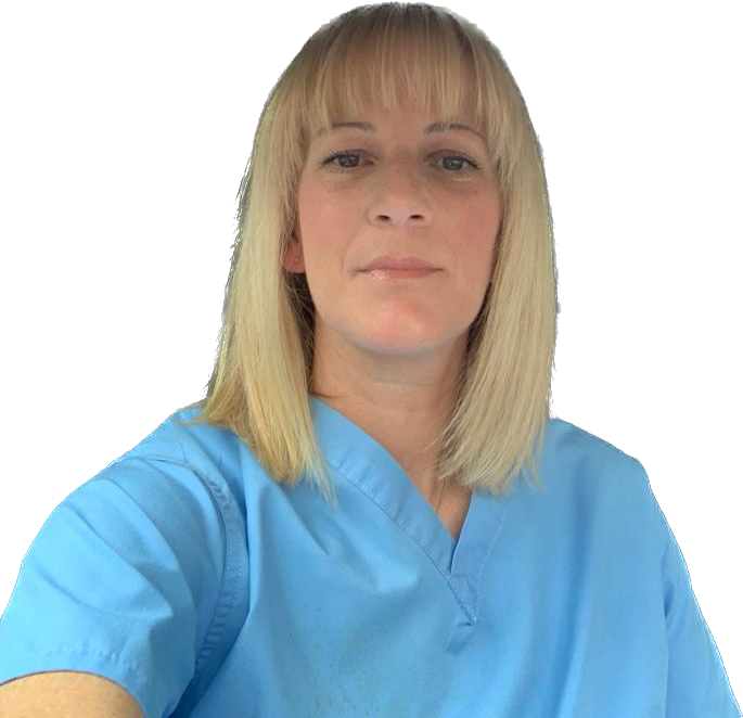 Anna in her blue clinical uniform
